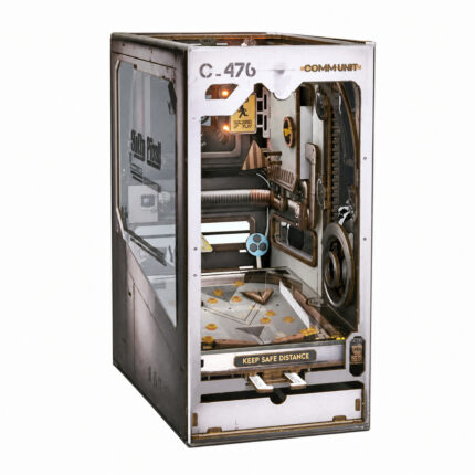 Book Nook Kit 3D Pinball Tilt DIY Kit with futuristic cabinet and mechanical pinball playfield on white