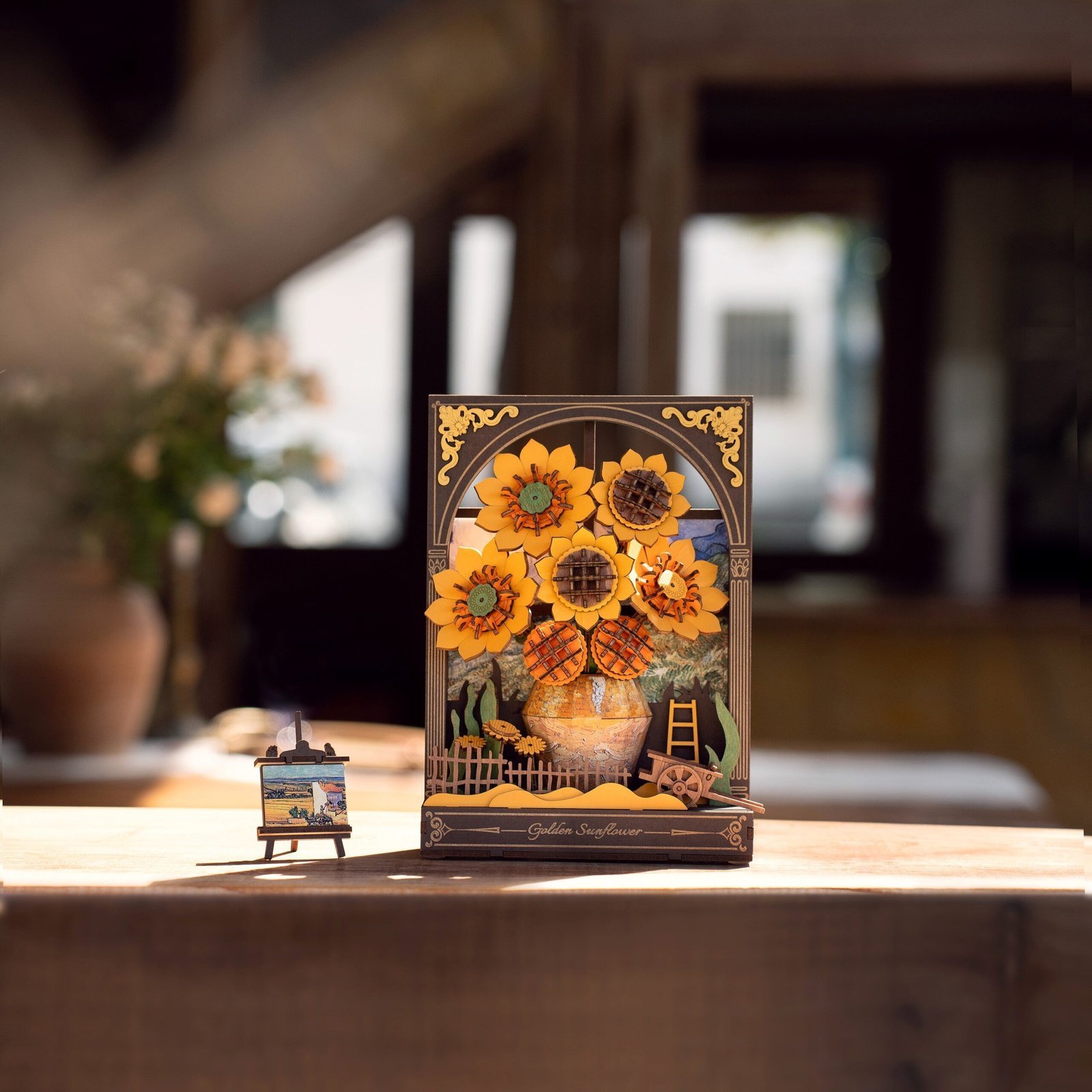 Golden Sunflower w/ LED Lights 3D Wooden Puzzle - Image 2