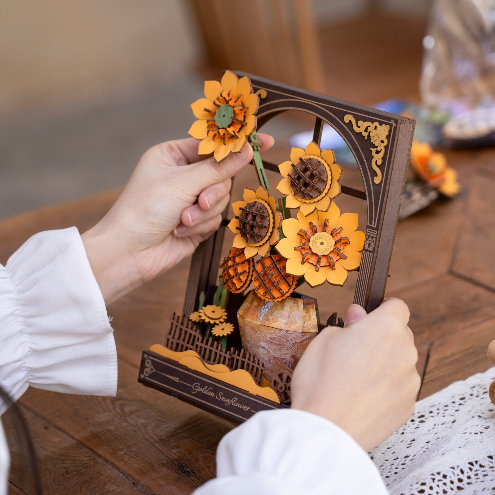 Golden Sunflower w/ LED Lights 3D Wooden Puzzle - Image 4