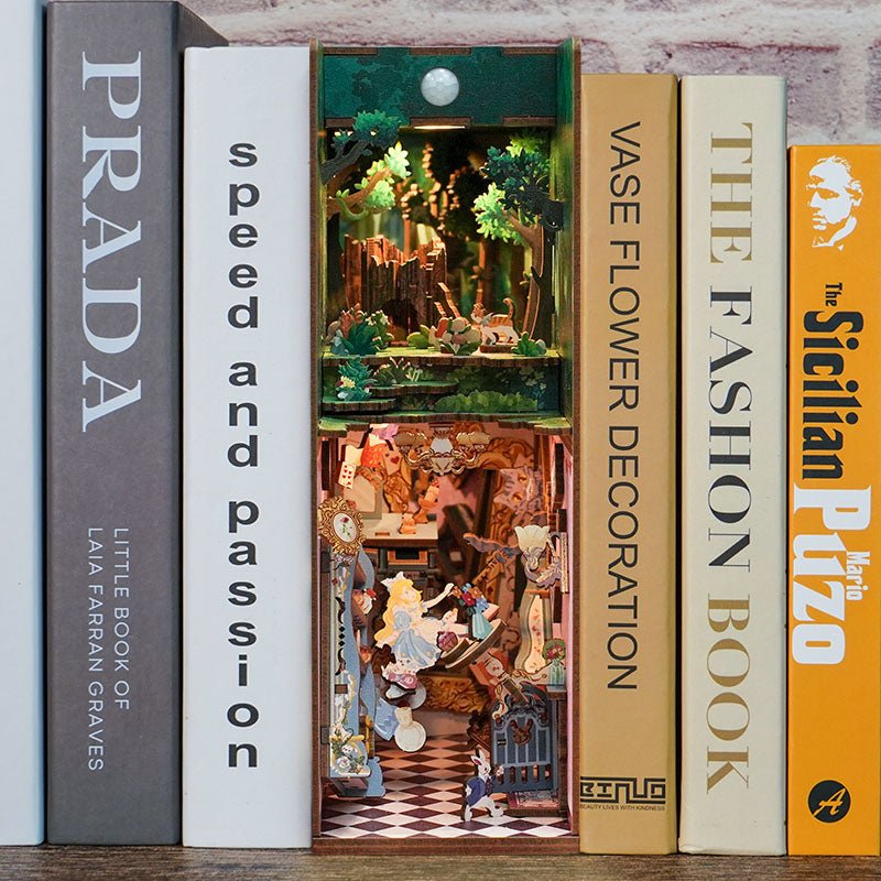 Alice's Adventure Book Nook Kit DIY Miniature Wonderland Scene with LED Lights - Image 4