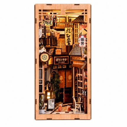Book Nook Kit The Alley Waiting for the Cat DIY Kit with illuminated Japanese street and two miniature cats