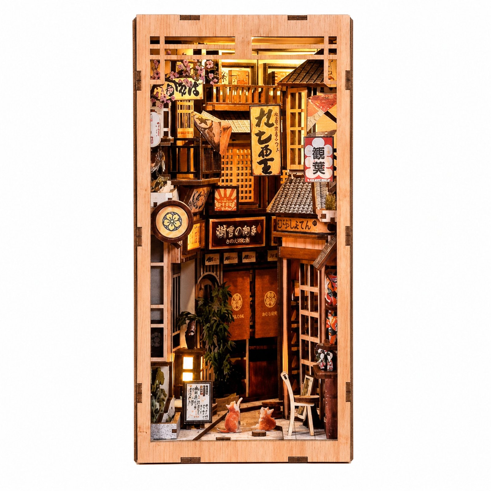 Book Nook Kit The Alley Waiting for the Cat DIY Kit Book Nook Kit The Alley Waiting for the Cat DIY Kit with illuminated Japanese street and two miniature cats