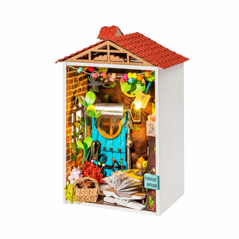 Book Nook kit Borrowed Garden DIY Kit, forest-style miniature book nook kit with plants and a turquoise door