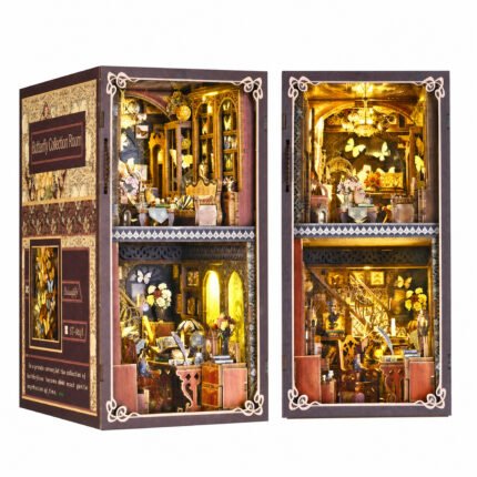 Book Nook Kit Butterfly Collection Room DIY Kit with illuminated rooms, butterfly displays, and ornate furniture