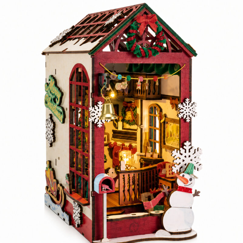 Book Nook kit Christmas Indoor Scene DIY Kit festive holiday book nook kit with snowman for shelf décor