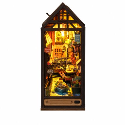 Book Nook Kit Colmar Town DIY Kit with illuminated European village, canal, bridge, and flower-filled streets