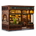 Book Nook kit Corner Coffee Shop DIY Kit detailed miniature café book nook kit for shelf décor