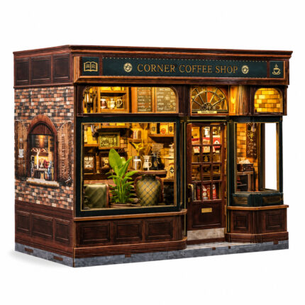 Book Nook kit Corner Coffee Shop DIY Kit detailed miniature café book nook kit for shelf décor
