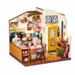 Book Nook kit Garden Loft DIY Kit, cozy interior book nook kit with kitchenette, yellow door, chair and plants