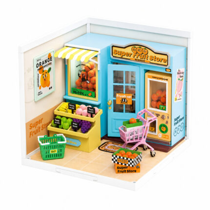 Book Nook kit Daily VC Fruit Store DIY Kit, colorful miniature fruit shop book nook kit with shopping cart