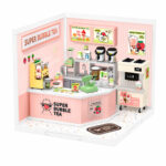 Book Nook kit Double Joy Bubble Tea DIY Kit, pastel miniature bubble tea shop book nook kit with drink counter