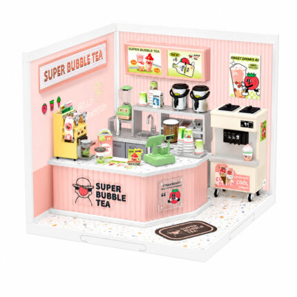 Book Nook kit Double Joy Bubble Tea DIY Kit, pastel miniature bubble tea shop book nook kit with drink counter