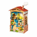 Book Nook kit Dream Yard DIY Kit, cottage-style miniature book nook kit with flowers and a blue entryway