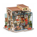 Book Nook kit Emily's Flower Shop, conservatory-style book nook kit with tiled roof, flowers and greenhouse frame