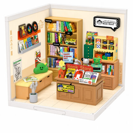 Book Nook kit Fascinating Book Store DIY Kit, colorful miniature bookstore book nook kit with books and art