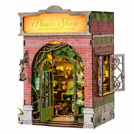 Book Nook kit Flower Shop DIY Kit detailed miniature florist book nook kit with brick storefront for shelf décor