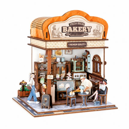 Book Nook kit Fresh Bread Bakery DIY Kit, vintage bakery book nook kit with baker, pastries and café seating