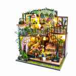 Book Nook kit Garden Loft DIY Kit, two-level botanical book nook kit with balcony, stairs, flowers and warm lights