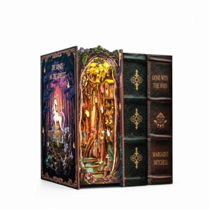 Book Nook Kit The Grace of the Forest DIY Kit with illuminated woodland scene and ornate storybook design