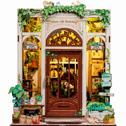 Book Nook Green Life Bookshop DIY Kit plant-filled bookstore book nook kit for shelf décor