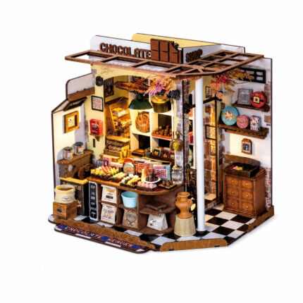 Book Nook kit Henry's Chocolate DIY Kit, artisan chocolate-shop book nook kit with sweets and checkerboard floor