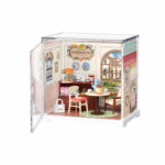 Book Nook kit Honey Tea Lounge DIY Kit, pastel miniature tearoom book nook kit inside a clear display case
