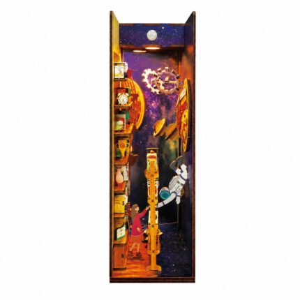 Interstellar DIY Book Nook Kit for Miniature Space Scenes with astronaut, telescope, planets, moon, and nebula