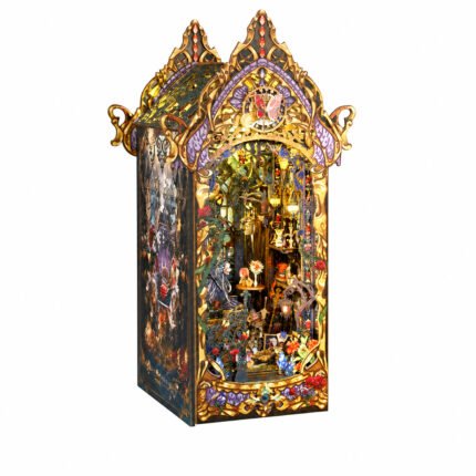 Book Nook Kit The Law of the Night DIY Kit with Gothic spires, gold filigree, stained glass, and miniature figures