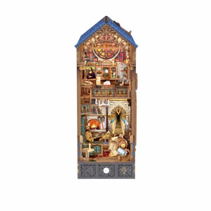 Book Nook Kit Leonardo da Vinci DIY Kit with Renaissance workshop, clockwork details, and glowing fireplace