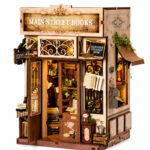 Book Nook kit Main Street Books DIY Kit vintage bookstore book nook kit with white title and warm lighting