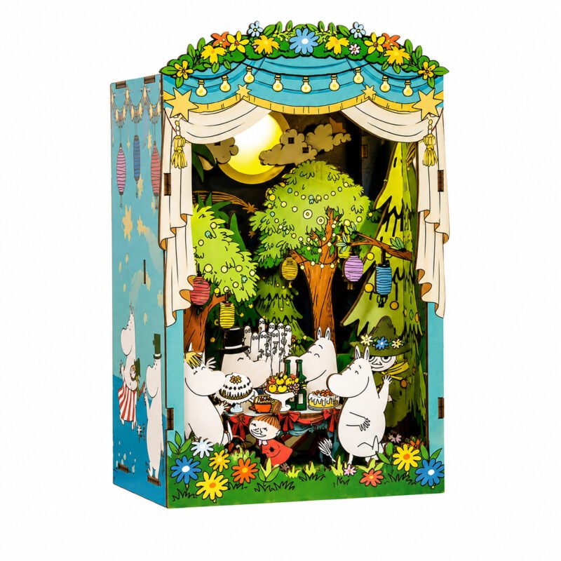 Book Nook Moomin Moominous Dance Party DIY Kit colorful woodland book nook kit with moonlit party scene