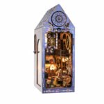Book Nook Kit Magic DIY Kit – Mystical Research Society with celestial facade, books, gears, and warm LED interior