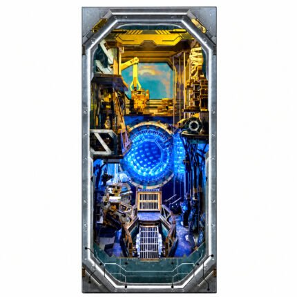 Fantasy Book Nook Kit Sci-Fi Planetary Era with circuit panels, machinery, metallic portal, and blue energy core