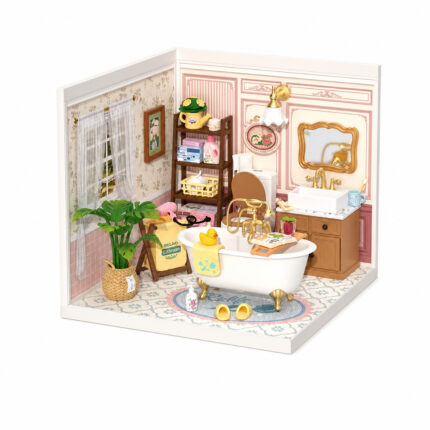 Book Nook kit Pop Bubble Bathroom DIY Kit, pastel miniature bathroom book nook kit with a freestanding tub