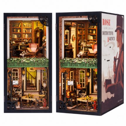 Rose Detective Agency Book Nook Kit DIY miniature with library office, brick facade, ivy, and mystery details