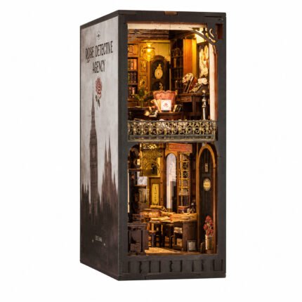 Book Nook Kit Rose Detective Agency DIY Kit with illuminated two-level office and vintage mystery-room details