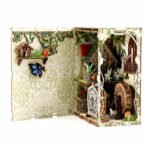 Fantasy Book Nook Secret Forest DIY Kit with woodland houses, butterflies, carved gates, plants, and wooden water wheel