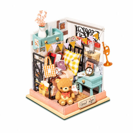 Book Nook kit Sweet Dream Bedroom DIY Kit, cozy miniature bedroom book nook kit with a bed and teddy bear