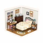 Book Nook kit Sweet Dream Bedroom DIY Kit, cozy miniature bedroom book nook kit with a bed and study desk