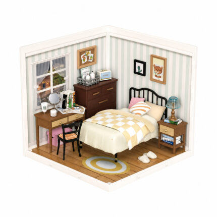 Book Nook kit Sweet Dream Bedroom DIY Kit, cozy miniature bedroom book nook kit with a bed and study desk