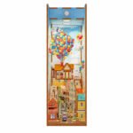 Travel with the Wind DIY Book Nook Kit for Collectors with colorful balloons, floating house, and miniature town