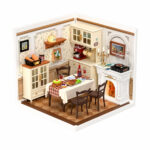 Book Nook kit Warm Dining Room DIY Kit, cozy miniature dining room book nook kit with a glowing fireplace