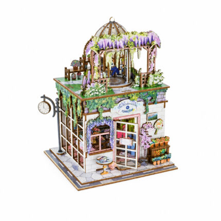 Book Nook kit Wisteria Vine Flower Shop DIY Kit, floral book nook kit with rooftop gazebo and purple wisteria