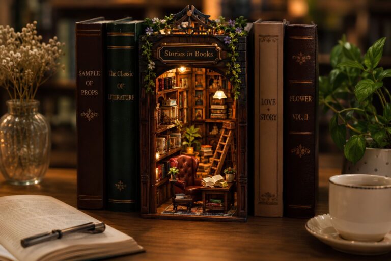 Beginner-friendly book nook kit displayed between books