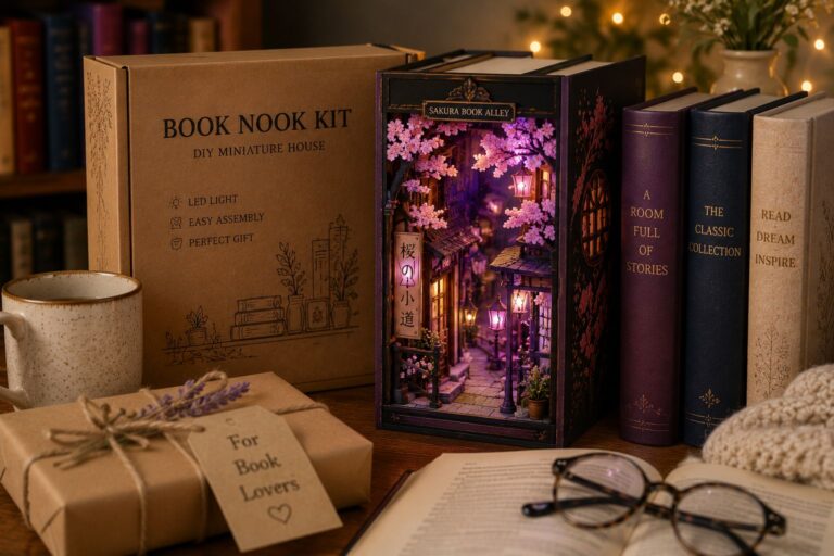 book nook kit gift box with books and cozy shelf decor