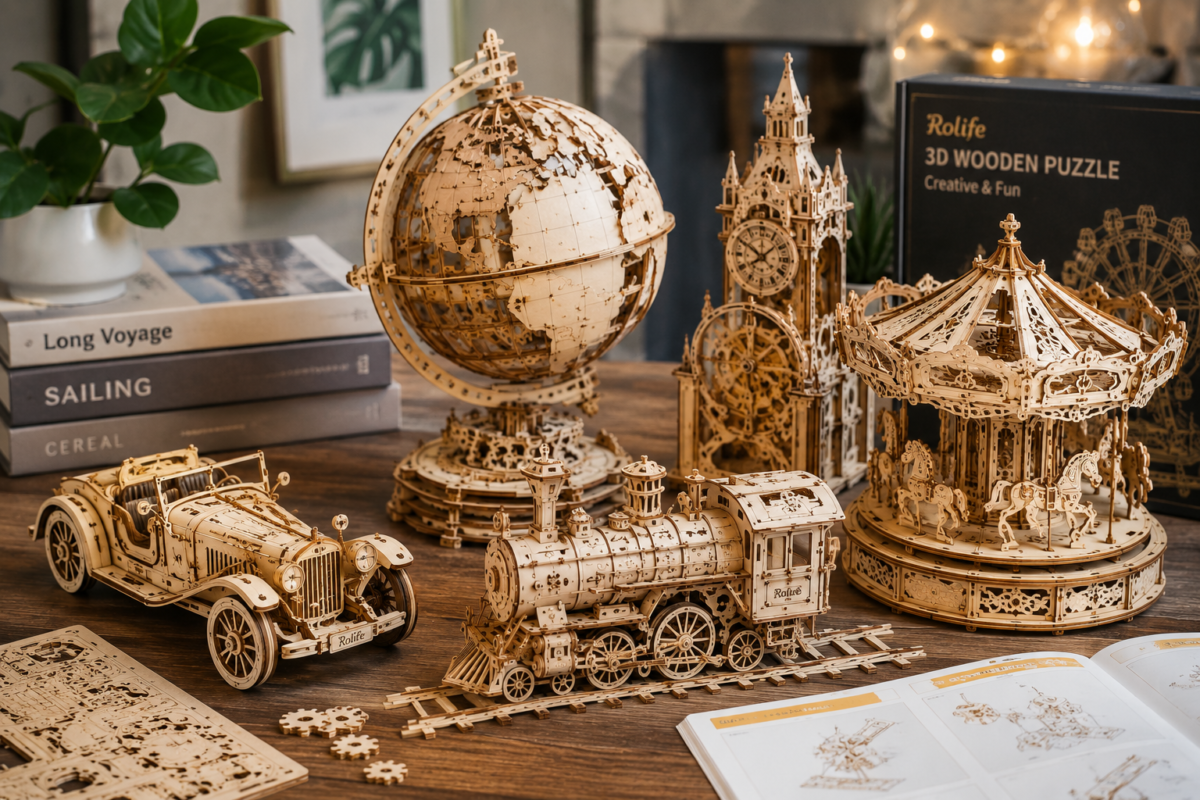 3D wooden puzzle kits for adults with creative display models