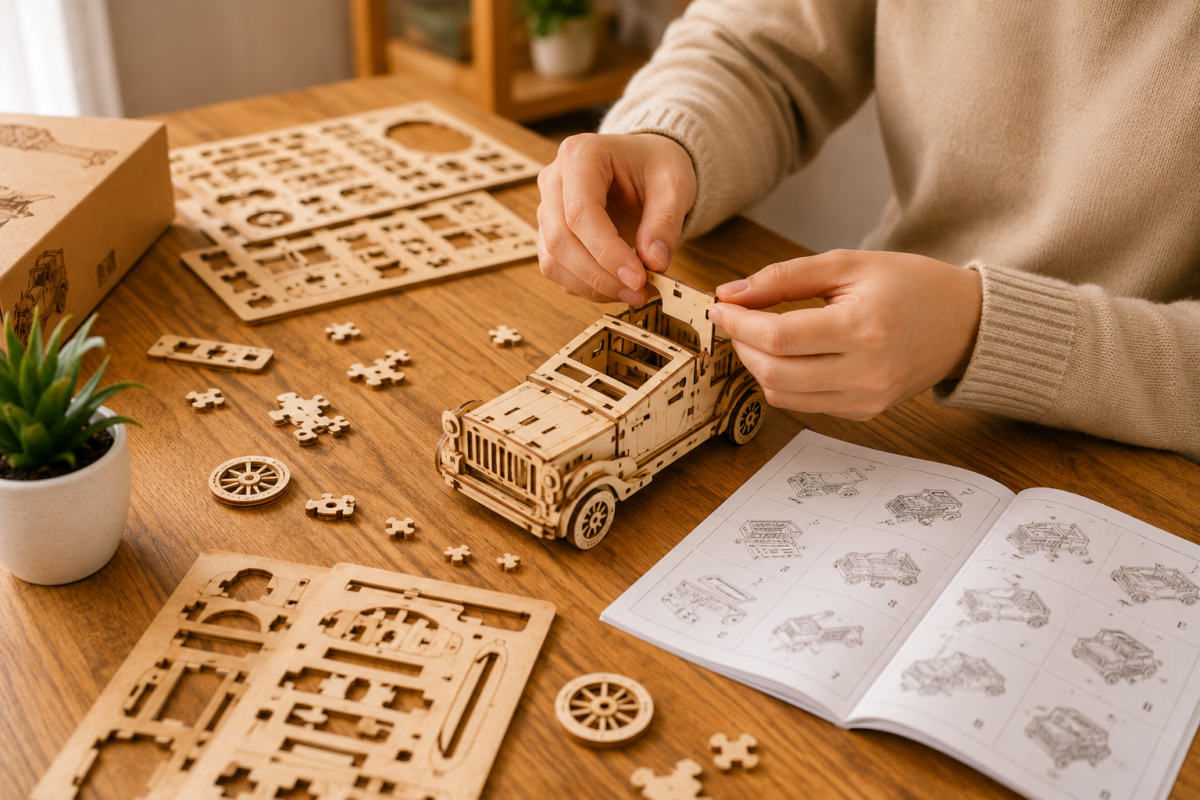 Easy 3D wooden puzzle kit assembly for beginners