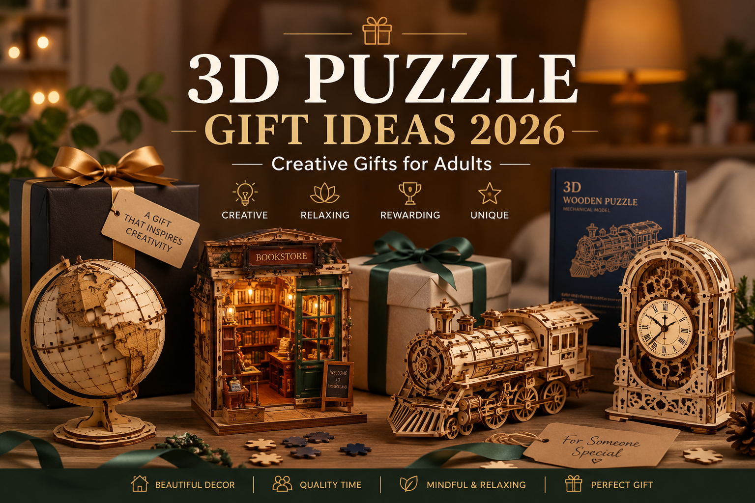 Creative 3D puzzle gift for adults with wooden model pieces