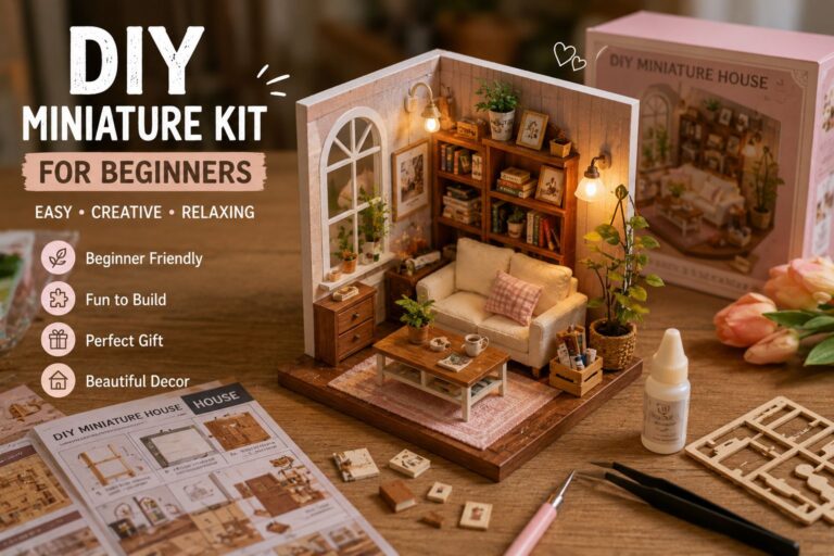 DIY miniature kit for beginners with cozy room design and easy craft setup