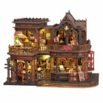 Letter Coffee DIY miniature house kit featuring a detailed wooden café and bookshop model